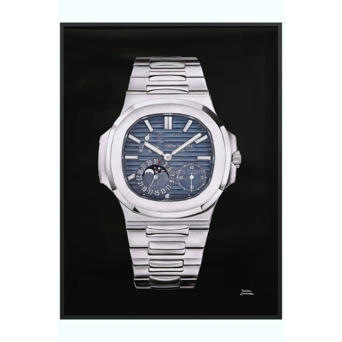 Drawing Patek Philippe 5712 Nautilus blue dial real work art painting watches paintings drawings hand painted crayons collector unique home shop apartment interior decoration luxury black background 9.jpg