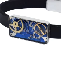 Silver bracelet with a composition of watch parts on a blue background art watches handmade original elegant unique exclusive jewelry 2.JPG