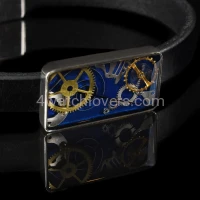 Silver bracelet with a composition of watch parts on a blue background art watches handmade original elegant unique exclusive jewelry 4.JPG