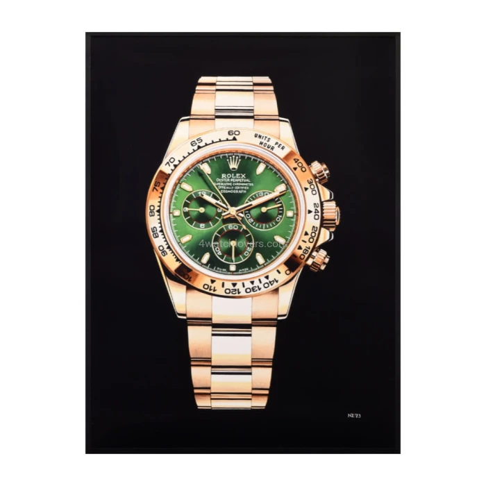 Drawing Rolex Daytona John Mayer green dial yellow gold real work art painting watches paintings drawings hand painted crayons collector unique home shop office apartment exclusive interior decoration luxury black background.jpg