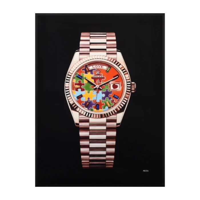Fine Art Rolex Day Date Puzzle Dial emoji rose gold real work art painting watches paintings drawings hand painted crayons collector unique home shop office apartment exclusive interior decoration luxury black background.jpg